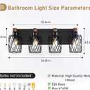 4-Light Farmhouse Bathroom Vanity Light, Wood Bathroom Lighting Fixtures Over Mirror, Black Bathroom Light Fixtures with Cage Metal Shade, Rustic Vanity Light with E26 Base
