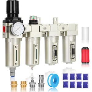 3/4" NPT Industrial Air Dryer for Compressor,4 Stage Air Compressor Water Separator System,Filter Oil Water Separator Dryer for Plasma Cutter and Paint Spray,Auto Drain, 4 Stage, 3/4"npt, Auto Drain