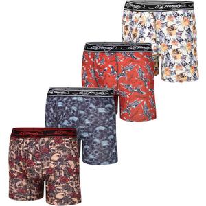 ED HARDY Mens Boxer Briefs 4 Pack, Soft Fabric Underwear, Pull On Closure, Machine Washable Comfortable Stretch Boxers (Small, 4pk - Skulls & Eagels)