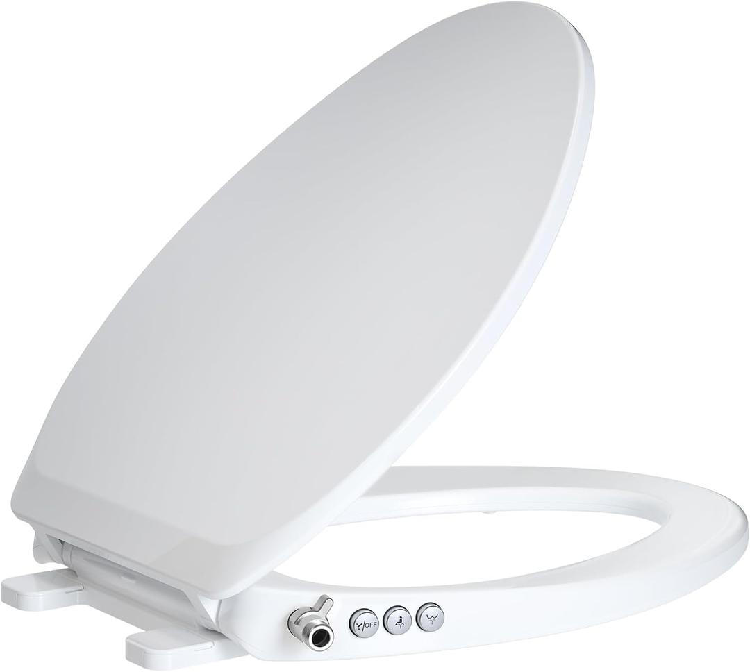 Bidet Toilet Seat Non-Electric, Self-Cleaning Dual Nozzles for Frontal & Rear Wash, Adjustable Water Pressure, Slow-Close Lid, Fits Elongated Toilets Hygienic & Eco-Friendly Upgrade (Elongated)
