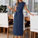 Simplee Womens Summer Casual Long Dress Cocktail Party Semi Formal Midi Dresses Tea Party Mock Neck Date Night Dress 2026 (Navy Blue M)