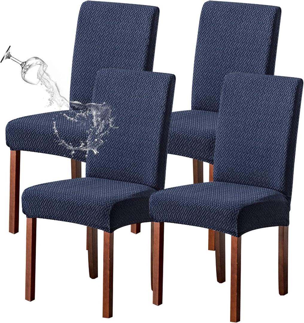 Genina Waterproof Chair Covers for Dining Room Set of 4 Kitchen Chair Covers Parson Dining Chair Slipcover,Navy Blue