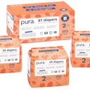 Pura Hypoallergenic Diapers, Size 2 (713 lbs) Totally Chlorine Free, Wetness Indicator, Suitable for Sensitive Skin, Soft Organic Cotton, Overnight, 3 Packs of 29 (87 Baby Diapers)