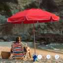 AMMSUN 7.5ft Heavy Duty HIGH Wind Beach Umbrella Commercial Grade wood Beach Umbrella with Air Vent Ash Wood Pole & Portable Carry Bag UPF50+ Protection Windproof Red, 230cm