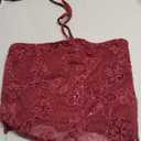 Womens Halter Tank Top Sexy Sleeveless Sequin Floral Print Back Tie Up Slim Fitted Backless Crop Vest (Small, Claret)