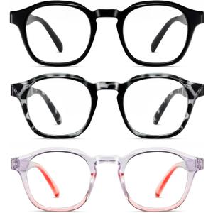 Hubeye 3 Packs Reading Glasses for Women Blue Light Blocking Reader, Anti UV Readers for Women Computer EyeglassesBlack+Zebra+Purple+0.0