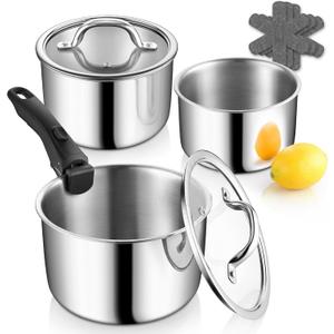 P&P CHEF Tri-Ply Cooking Pots and Sauce Pans, 9Pcs Stainless Steel Cookware Set with Removable Handle, Induction 2Qt Saucepan, 3Qt Small Pot & 4Qt Stock Pot, Oven & RV Safe to 500, Dishwasher Safe
