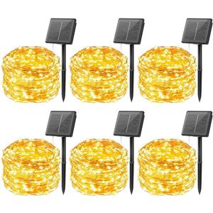 Minetom Solar String Lights for Outside, 6 Packs Total 198Ft 600 LED Outdoor Solar Fairy Lights, 8 Modes Balcony Lights for Tree Patio Christmas Party Wedding Decor (Warm White)