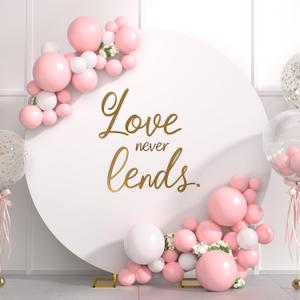 Minetom 7.2FT Round Metal Backdrop Stand with Wedding Arch Cover Spandex, Gold Wedding Balloon Arch Backdrop Stand Round Arch Frame for Birthday Party Baby Shower Graduation Ceremony Decoration, White