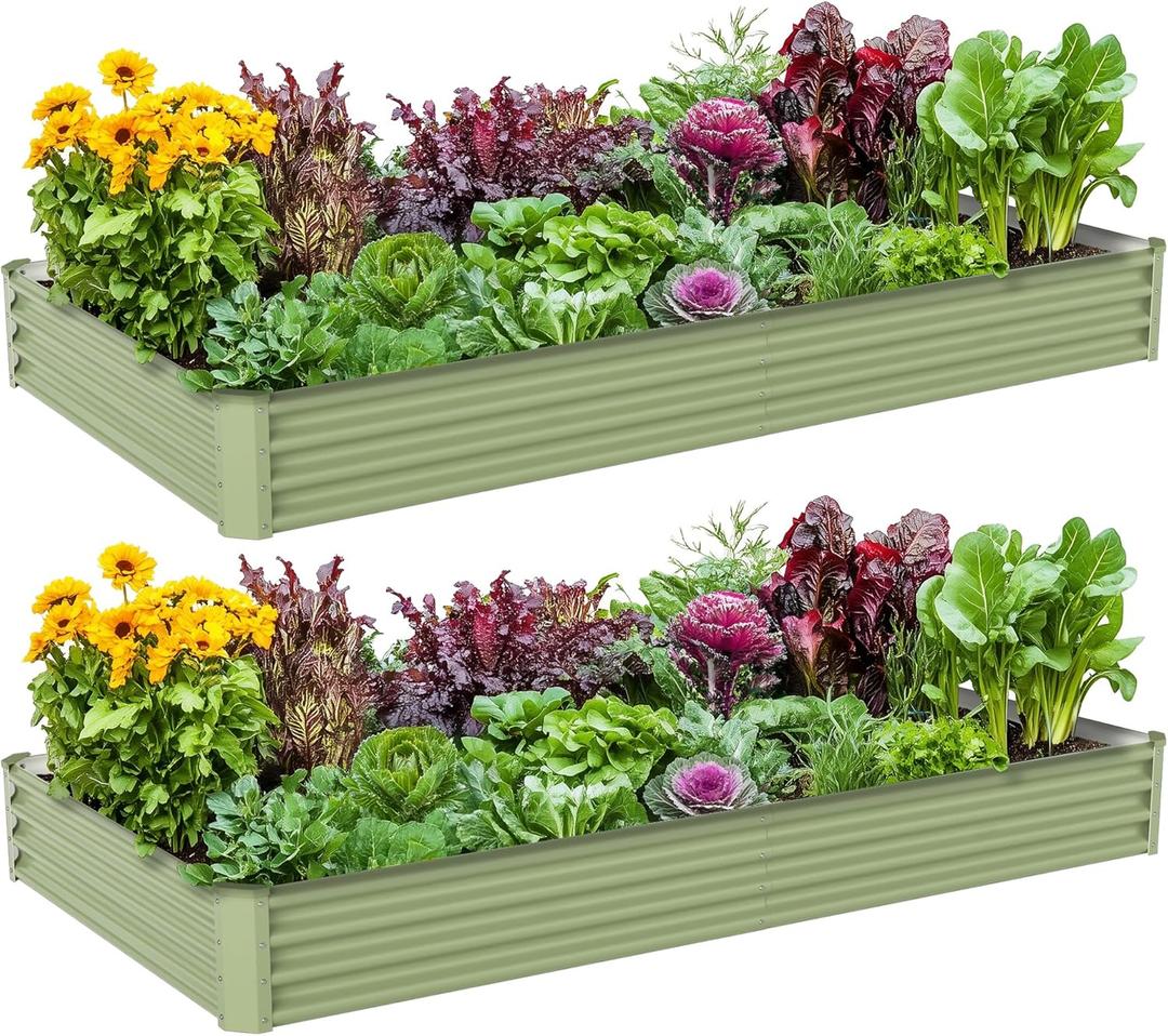 2PCS 8x4x1FT Galvanized Raised Garden Bed, Galvanized Planter Raised Garden Boxes Outdoor, Large Metal Raised Garden Beds for Vegetables-Green