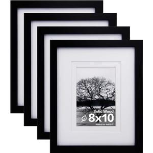 Egofine 8x10 Picture Frames Set of 4, Made of Solid Wood Covered by Plexiglass 4x6 and 5x7 with Mat or 8x10 without Mat, for Table Top Display and Wall Mounting Photo Frame, Black