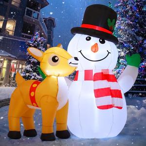 COMIN 5.2ft Christmas Snowman Inflatables Outdoor Decorations, Blow Up Snowman Reindeer Inflatable with Built-in LEDs for Christmas Indoor Outdoor Yard Lawn Garden Decorations