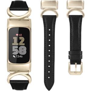 Minyee Leather Bands Compatible with Fitbit Charge 6/Fitbit Charge 5 Band Women, Slim Thin Dressy Premium Leather Strap with C-Shape Metal Buckle for Charge 6/5 Watch Accessories