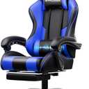 GTPLAYER Gaming Chair, Computer Chair with Footrest and Lumbar Support, Height Adjustable Game Chair with 360-Swivel Seat and Headrest and for Office or Gaming (Faux Leather, Blue)