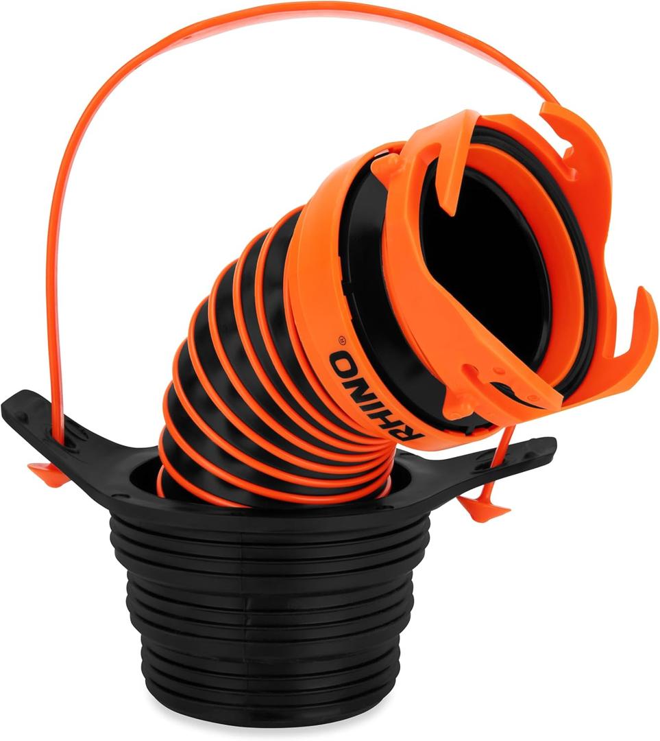 Camco Flexible 3-in-1 RV Sewer Hose Adapter & Drain Seal - Easily Connect Your Camper Sewer Hose to 3, 3 1/2, or 4 inch Inlets Even with Damaged Threads - Features RhinoExtreme Hose and Handle (39319)