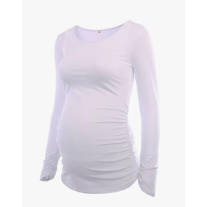 Bhome Women's Maternity Tops Long Sleeve Clothes Flattering Side Ruched Pregnancy T-Shirt, Size XL