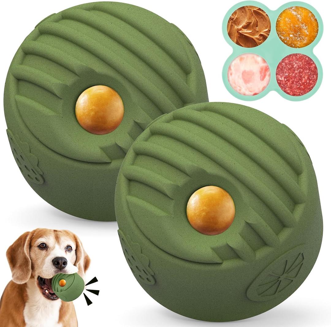 Interactive Dog Toy for Large Dogs (20-140 lbs) 2PACK- Durable Freezable Rubber Chew Toy, Mint Scent, Anxiety Relief Puzzle, Treat Dispenser, Easy to Clean, Long-Lasting, Low-Mess Design