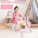 FUNLIO Wooden Doll Stroller for Toddlers 12 Months+, Adorable Pink Baby Doll Strollers for Pretend Play, Rounded Corner & Stable Triangular Structure, Easy to Assemble & Fold, CPC & CE Certified