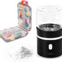 Vnsod Mini Electric Pill Crusher with Pill Organizer, Rechargeable & Washable, Grind and Pulverize Small and Large Pills to Fine Powder, Portable and Easy Operated, Suit for Dysphagia, Elderly, Pet