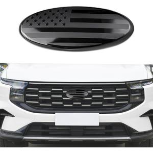 Front Grille American Flag Emblem for Ford, Tailgate Emblem, Aluminum Oval Overlay Front Grill Rear Tailgate American Flag Decal Badge, 9 Inch Emblem Fit for F150 F250 F350 (Black/Flag)