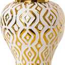 White and Gold Vase with Lid, Ginger Jars for Home Decor, Ceramic Flower Vase for Home, Kitchen, Bookshelf Decor, Storage jar, Table Center Vase, Centerpieces Jarrones(12.59in)