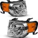 Torchbeam Headlight Assembly Compatible with 2008 2009 2010 2011 2012 Ford Escape OE Headlamp Replacement for Chrome Housing Amber Reflector Driver and Passenger Side