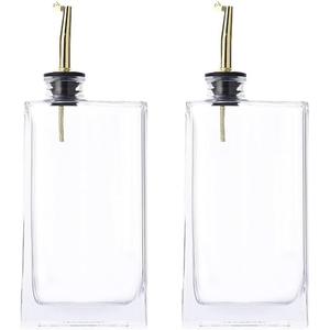 WAFJAMF Cruet Oil and Vinegar Bottles Set with Wire Caddy, Oil Container Cruet Set, Two 6 Oz. Square Glass Bottles,