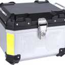 Motorcycle Top Case 45L Trunk Tail Box Bag Aluminum alloy handle With Leather Lining Anti-Theft With Lock And Back Cushion Waterproof Dustproof Easy Installation With Universal Bracket Silver, 45 liters