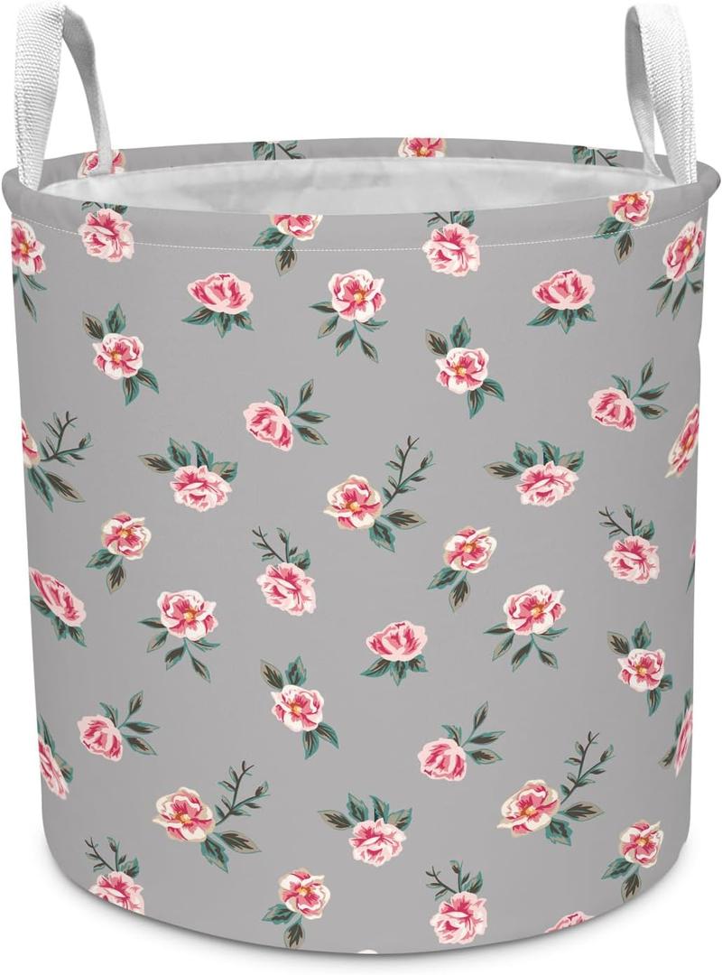 2 x Pink Rose Kids Laundry Basket Foldable Hamper with Handles, 13.8" x 15.8"