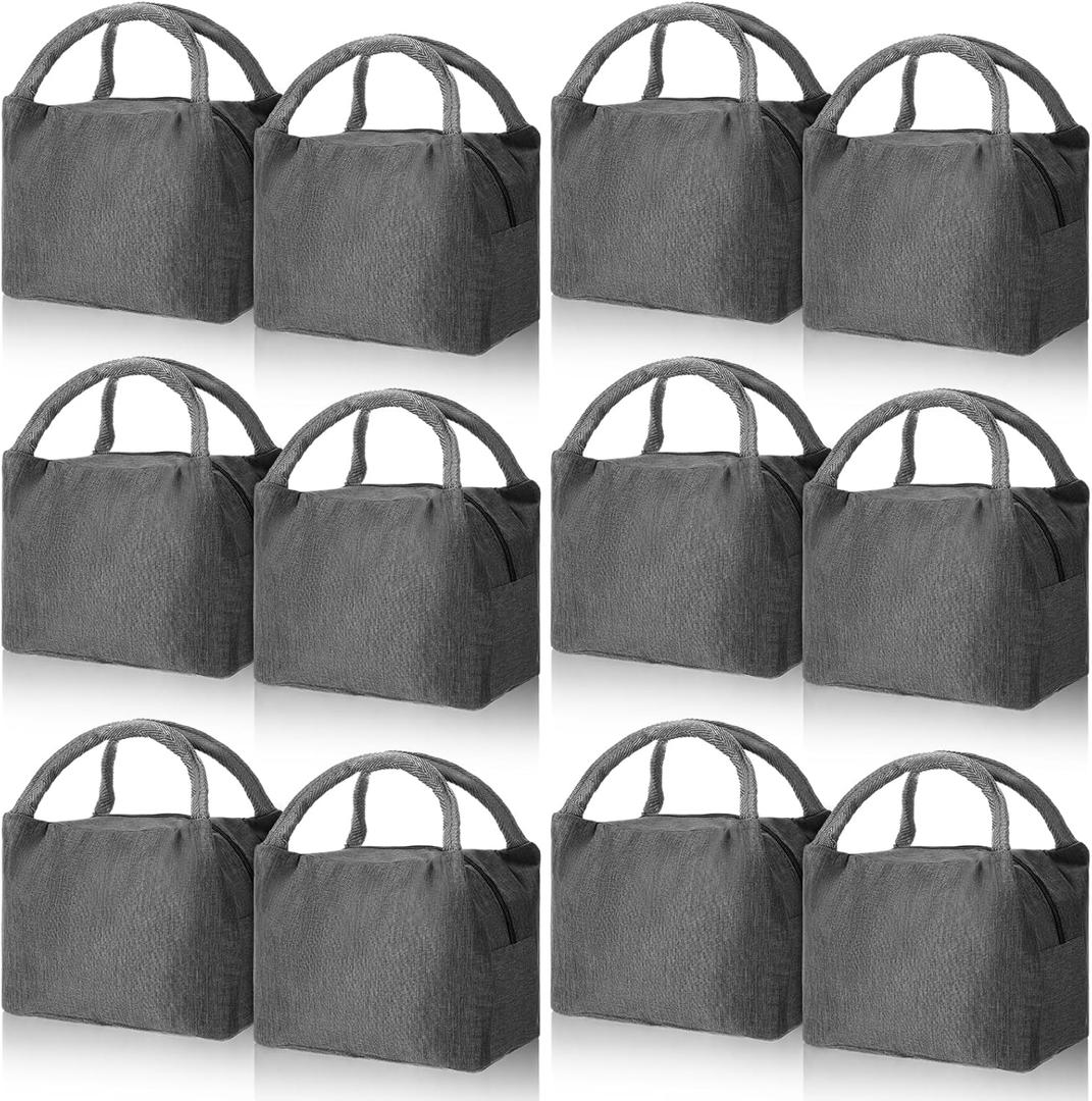 Chunful 12 Pcs Lunch Bags Bulk Insulated Reusable Lunch Bags Pouch with Aluminum for Women Adult Office Work Employees (Gray)