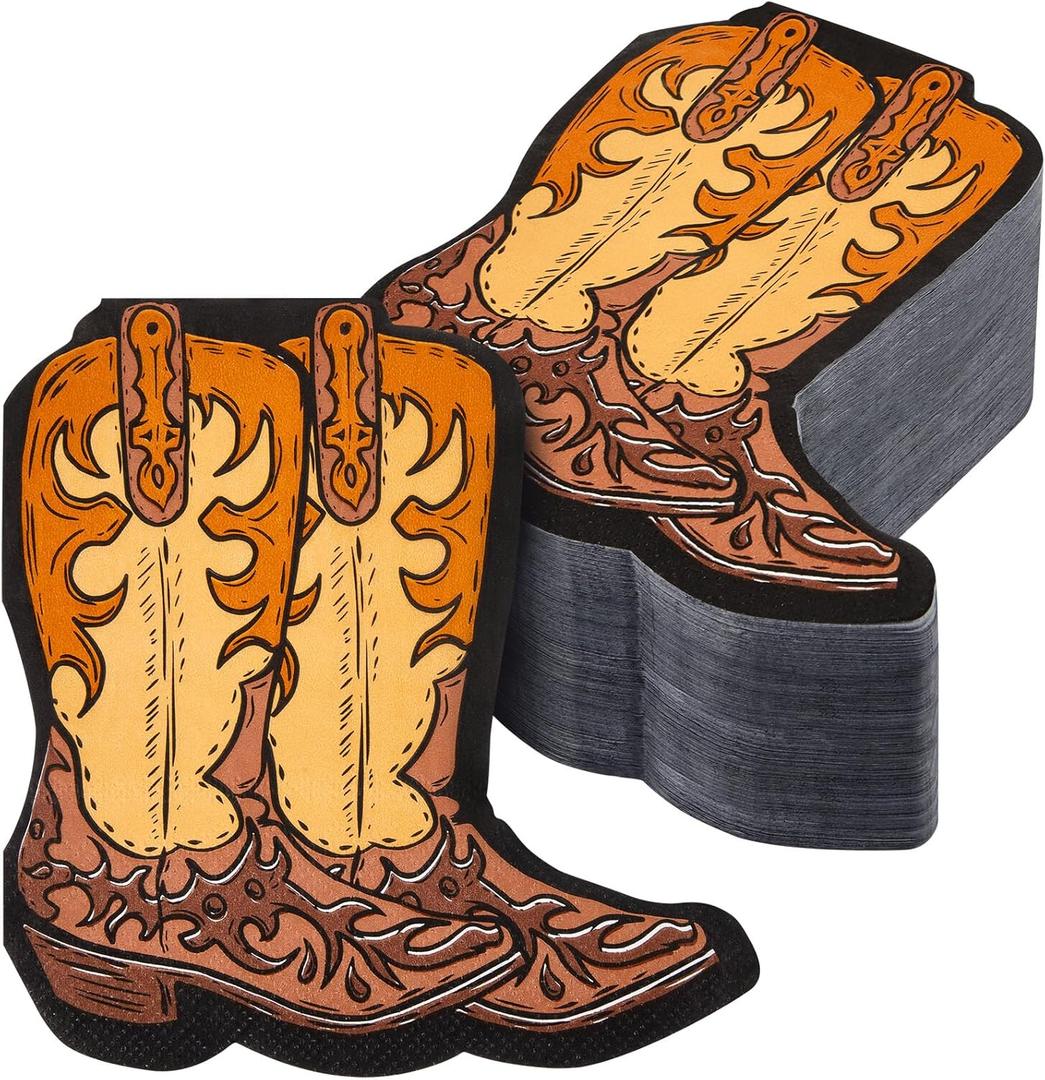Henoyso 100 Pcs Cowboy Boot Napkins Western Cowboy Cowgirl Party Decorations Disposable 2-ply Boot Paper Napkins for My First Rodeo Birthday Party Supplies Baby Shower Cocktail Dinner Table Decor