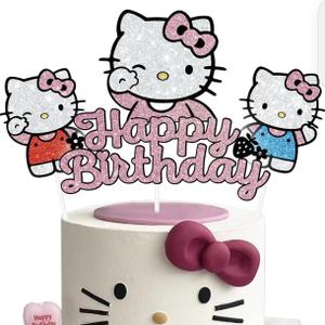 Birthday Cake Decorations, Cute Pink Glitter Happy Birthday Cake Toppers, Cartoon Party Supplies