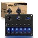 Nilight 6 Gang ON Off Rocker Switch Panel 12V Voltmeter Dual USB Charger Cigarette Lighter Socket For RV Truck Boat (Blue)