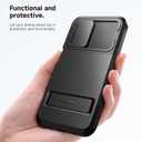 SURITCH for Samsung Galaxy A15 Case with Magnetic Camera Slide Cover & Adjustable Kickstand & Screen Protector, Rugged Full-Body Shockproof Dual-Layer Protective Cover for Samsung A15 6.5 Inch-Black