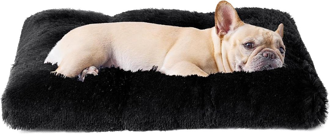 EHEYCIGA Fluffy Dog Crate Bed for Medium Dogs, Plush Faux Fur Crate Pad, Calming Anti Anxiety Medium Dog Bed, Washable Soft Warm Crate Mat with Non-Slip Bottom, Black (29.5 x 20)