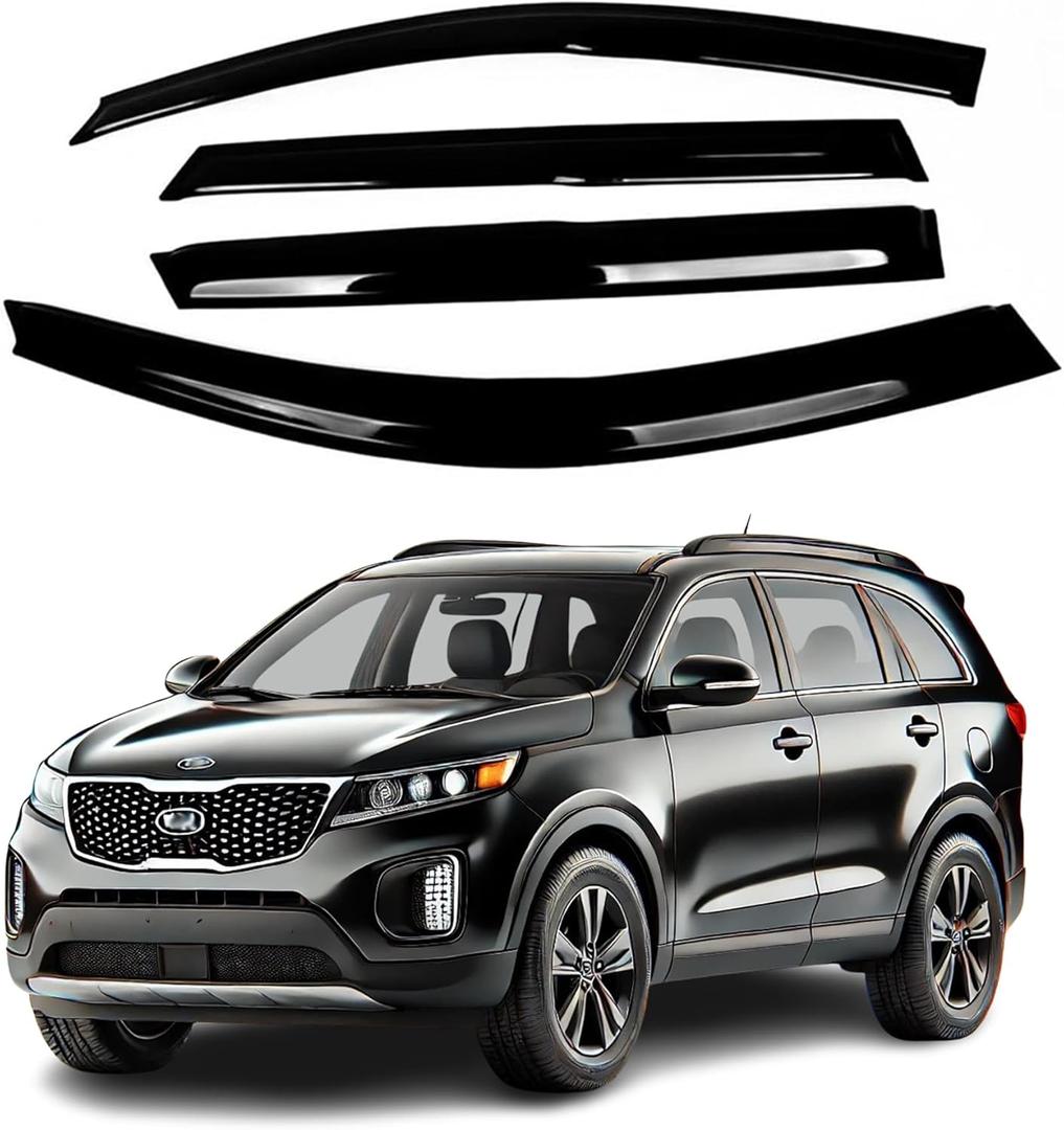 Fits Kia Sorento 2011 2012 2013 2014 2015 Acrylic Safe Smoke Window Visor Set - Sun, Rain, and Vent Protection, 4-Piece Window Deflector Guard Kit