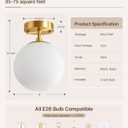 Majade Semi Flush Mount Ceiling Light 8" Globe Mid Century Modern Light Fixture Milk Glass with Gold Brass Finish Light Fixtures for Hallway Entryway Kitchen Island Closet Laundry Bathroom