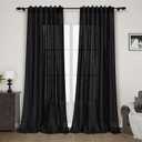 Black Sheer Linen Curtains 90 inch Length for Bedroom Back Tab Rod Pocket Modern Farmhouse Muslin Look Cotton Textured Black Window Curtains 90 inches Long for Dining Room Living Office 2 Panels, 52"W x 90"L