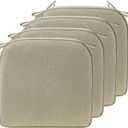 17 x 16 Inch Outdoor Chair Cushions with Tie Straps, Set of 4 Thick Water Repellent Round Patio Chair Pads for Garden Lawn Patio Furniture, Linenweave Tan