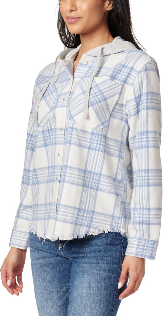WallFlower Casual Fleece and Plaid Shackets Jackets Juniors for Women, Soft Button-Down (M)