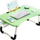 Lap Laptop Desk with Storage Drawer, Holders for Cup and Tablet, Laptop Bed Tray Table with Foldable Legs, Laptop Bed Stand, Portable Standing Table for Sofa Couch Floor (23.6", Green)