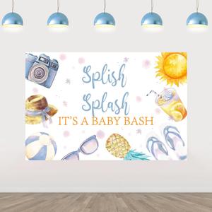 Sursurprise Pool Baby Shower Decorations, 5x3 ft Splish Splash Its A Baby Bash Backdrop Banner Photography Background Photo Studio for Summer Beach Swimming Pool Party Supplies