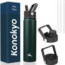 Insulated Water Bottle 24oz Stainless Steel Sport Bottles with 3 Lids,Army Green