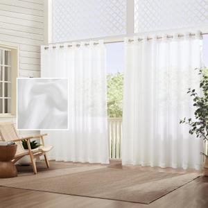 Elrene Home Fashions Carmen Sheer Extra-Wide Weatherproof Indoor/Outdoor Grommet Top Curtain Panel with Coordinating Tieback for Porch, Pergola, Patio, Deck, 114W x 108L, White