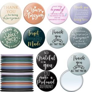 Thyle 50 Pcs Valentines Inspirational Compact Mirror Bulk Employee Appreciation Gift 2.76'' Round Portable Pocket Mirror Thank You Gift for Women Office Group Gifts Nurse Volunteer (Classic Color) (Silver/Gray)