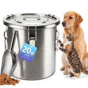 PRRPRR 10LB Stainless Steel Dog Food Storage Container with Lid & Scoop, Large Dog Food Storage Container for Dry Pet Food, Metal Dog Food Container, Pet Food Storage Container for Kibble