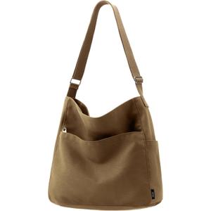 KALIDI Canvas Tote Bag Large Hobo Crossbody Shoulder Handbag Zipper Messenger Bag for Women or Men Casual College Work (Brown)