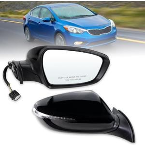 Right Passenger Side Mirror Compatible with 2014 2015 2016 Kia Forte with Manual Folding power glass Heated With Turn signal Black Replace# KI1321182(6 Pins)