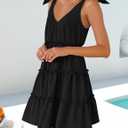 ZESICA Womens 2026 Summer Casual V Neck Sleeveless Mini Dress Tie Shoulder Tiered Ruffle Swing A Line Short Sundresses (Black, S)