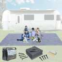 FoundGo Awning Carpet HDPE Camping Outdoor Rug with Eyelets,Nails,Broom,for RV,Patio,Backyard,Picnic,Beach,Trailer 9'*12' (2.74 * 3.66m) -Blue Grey